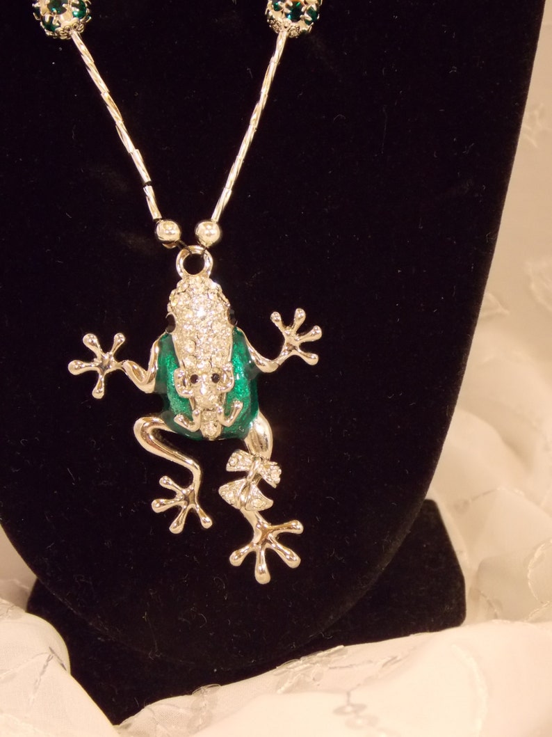 Handmade Frog Necklace Set Crystal Liquid Silver Etsy