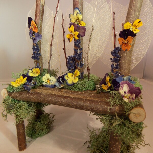 Fairy Garden Bench~Natural Fairy Twig Bench~Fairy Moss Floral Bench~Fairy Garden Furniture