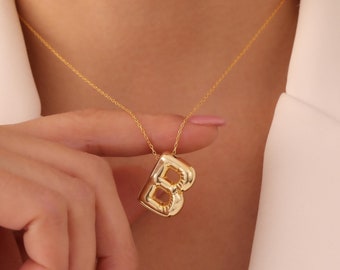 Custom 3d Jumbo Bubble Letter Necklace, 3d Big Letter Necklace, Personalized Balloon Letter Necklace, Bubble Name Necklace, Christmas Gift