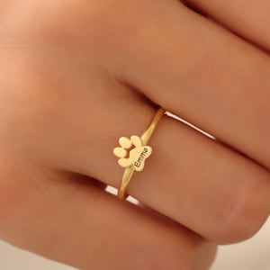 Custom Paw Name Ring, Pet Memorial Gift, Personalized Pet Paw Print Name Ring, Pet Paw Ring, Christmas Gift, Pet Lover Gift, Pet Lover Ring