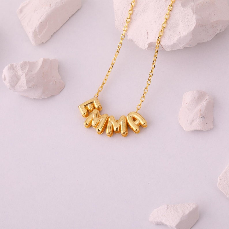 Custom 3d Bubble Letter Necklace, 3d Puff Name Necklace, Personalized Balloon Letter Necklace, Movable Bubble Name Necklace, Christmas Gift for her, Trendy Necklace, Anniversary Gift, Birthday gift, Custom name necklace, Sterling silver necklace