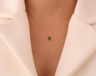 14K Solid Gold Teardrop Necklace, Custom Birthstone Necklace, Pear Diamond Pendant