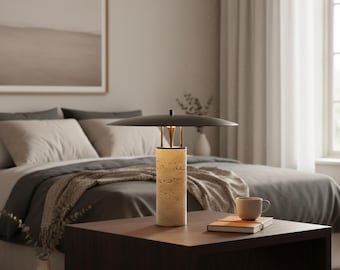 Travertine Table Lamp, Modern Stone Desk Lamp, Wabi Sabi LED Light, Minimalist Bedside Lamp, Luxury Home Decor Lighting