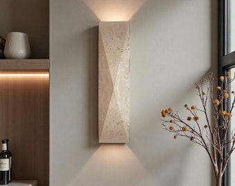 Travertine Wall Sconce, Wabi Sabi Stone Wall Lamp, Modern Minimalist LED Wall Light, Natural Stone Indoor Sconce