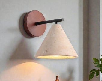Travertine Wall Sconce, Natural Stone Bedroom Wall Lamp, Minimalist Modern LED Wall Light, Warm Ambient Home Lighting