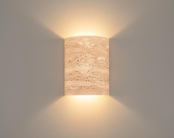 Wabi Sabi Travertine Wall Sconce, Natural Stone LED Wall Lamp, Minimalist Japandi Up Down Wall Light, Modern Living Room Sconce