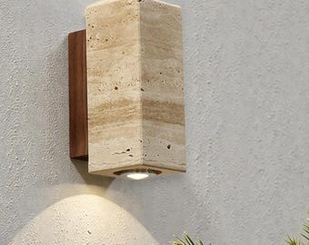 Wabi Sabi Travertine Wall Sconce, Japandi LED Light