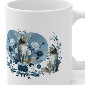 Floral Cat Ceramic Mug, Cat Mug, Gift for cat lovers, Cat Lover Gift