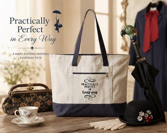 Practically Perfect Tote Bag | Mary Poppins Inspired Canvas Tote | Whimsical Everyday Book Bag