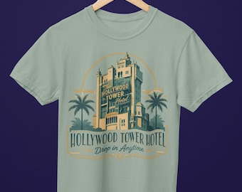 Hollywood Tower Hotel Shirt, Drop In Anytime, Theme Park Inspired Shirt