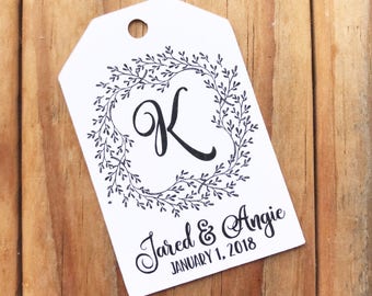 Monogram Laurel Wreath Wedding Favor Tags Bridal Shower Floral Script