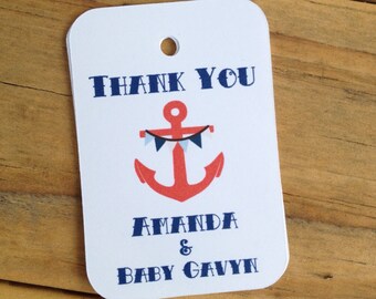 Vintage Sailor Baby Shower Thank You Favor Tags Gift Navy Anchor Personalized