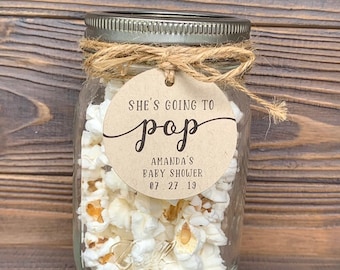 She's Going to Pop Popcorn Baby Shower Favor Tags Champagne