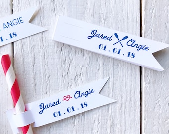 Nautical Slip On Straw Flags Wedding Shower Birthday Anchor Knot Oar Paddle Personalized