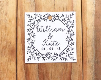 Square Laurel Wedding Favor Tags Bridal Shower Floral