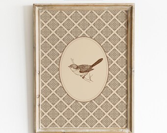 Vintage Bird Print, Ornamental Botanical Wall Art (Digital Download)