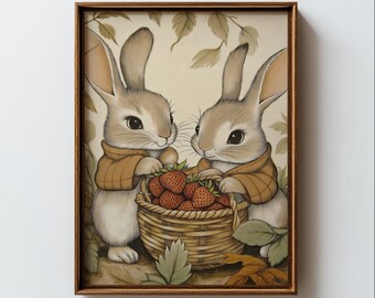 Vintage Easter Bunny Painting, Spring Nursery Wall Art (Digital Download)