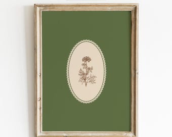 Dark Green Botanical Print, Vintage Herbarium Art, Cottagecore Nature Decor (Digital Download)