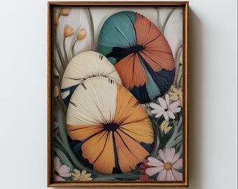 Vintage Easter Egg Painting, Spring Floral Botanical Art (Digital Download)