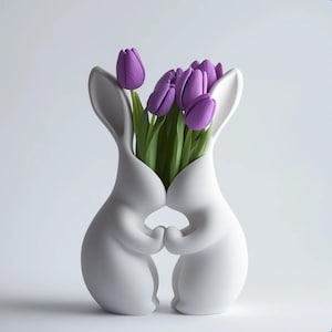 3D-gedruckte Hasenpaar-Vase – Romantische Hasen-Wohndekoration – Niedliches Geschenk für Paare