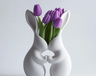 3D Printed Bunny Couple Vase – Romantic Rabbit Home Decor – Cute Gift for Couples