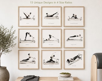 Bundel Pilates Studio Wall Art, Reformer Pilates-printset, Minimalistisch digitaal decor voor instructeurs