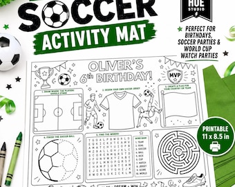 Soccer Birthday Activity Mat, Editable Canva Coloring Placemat, World Cup Party Kids Game, Personalized Soccer Event Printable