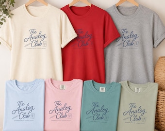 Analoog clubshirt, journaling minnaar cadeau, comfort kleuren T-shirt, dagboek meisje esthetiek, schrijver cadeau, shirt liefhebber briefpapier