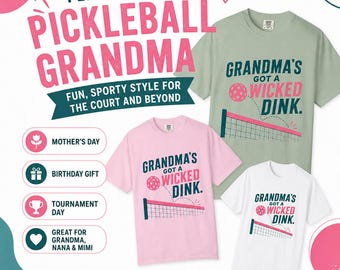 Pickleball-shirt oma, Wicked Dink-T-shirt, grappig court-cadeau, comfortabele kleuren of softstyle, dames- en kindermaten