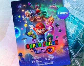 Super Mario Galaxy Birthday Invitation | Customizable Canva Template (5x7)