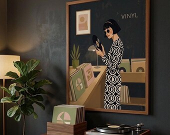 Retro chique vrouw | Mode-illustratieafdruk | Moderne platenwinkelkunst uit het midden van de eeuw (digitale download)