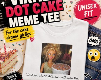 Viral dot cake shirt, grappig teleurgesteld pop-shirt, cake met hagelslag meme shirt, ironisch coquette humor grafisch T-shirt