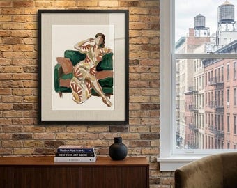 Vrouwelijke kunst | Abstract boho-vrouwportret, loungefiguur digitale print download
