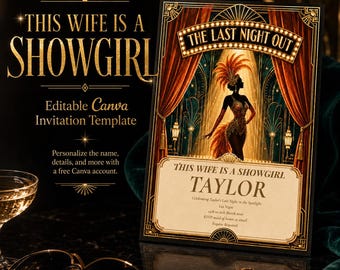 Sjabloon uitnodiging vrijgezellenfeest showgirl, bewerkbare canva-uitnodiging, Swiftie-huwelijksfeest, blauwgroen vintage glamour
