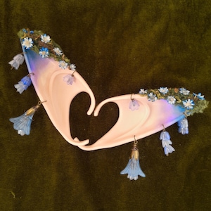 Blue Floral Customised Elf Ears, Latex Fairy Ears Cosplay, Cottagecore Elf Ears, Fantasy Renfaire Elf Ears, Bluebell Cosplay Accessories