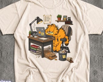 Garfield Lazy Cat Shirt, Funny Orange Cat Tee, Funny Garfield Cat Face Tee, Vintage Cat Slippers Coffee Shirt, Gift for Cat Lovers, Garfield