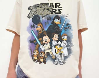 Maglietta retrò Disney Star Wars, maglietta retrò Topolino e amici Jedi, abbigliamento per vacanze in famiglia, magliette divertenti di Star Wars, Star Wars, regalo
