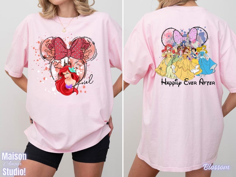 Ariel Disney Princess Shirt, Magic Castle Princess Shirt, Disney Princess Signature Sketch Sweatshirt, Disneyland Family Trip Tees
