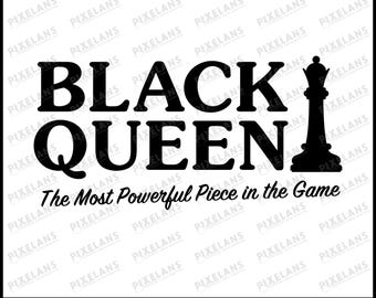 Pieza de ajedrez de la Reina Negra SVG: Clipart con cita de empoderamiento (Descarga digital)