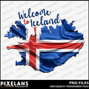 Bienvenido a la descarga de diseño digital de Islandia, arte de mapa con la bandera de Islandia, decoración de viaje para amantes de Islandia