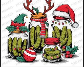 Christmas Pickle Jar Digital Design Download, Festive Holiday Pickle Art, Funny Christmas Decor SVG for DIY Crafts & Gifts