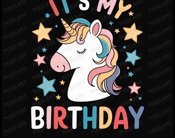 Birthday Unicorn SVG, Rainbow Pony, Girls Party Graphic (Digital Download)
