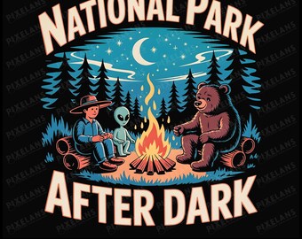 Funny Camping Alien Bear PNG, Retro National Park Design (Digital Download)