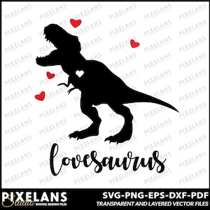 Lovesaurus Digital Design Download, Design for Valentine’s Day, Cute Dinosaur with Hearts, T-Rex Love Graphic for DIY Crafts