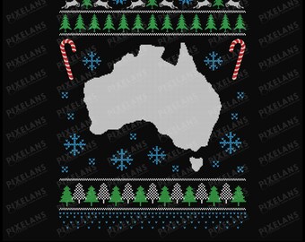 Australia Christmas Ugly Sweater Digital Design Download, Aussie Holiday SVG, Winter Knit Style, Christmas Map Art, Festive Australia Decor