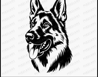 German Shepherd Head SVG PNG, Alsatian Dog Silhouette Cut File (Digital Download)