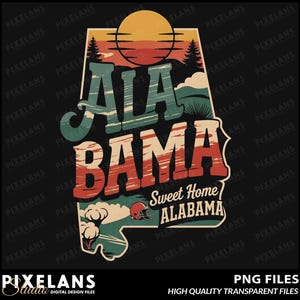 Sweet Home Alabama Digital Design Download, Retro State PNG for Shirts, Travel Gifts & Sublimation