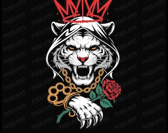 Gangster Tiger Png, Streetwear Crown Sublimation, Edgy Tattoo Animal Art, Knuckle Duster Rose Graphic, Urban Hoodie Design, Digital Download