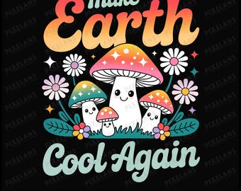Retro Mushroom Earth Day PNG, Hippie Environmental Art (Digital Download)