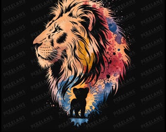 Lion and Cub Watercolor Print: Father & Child Wildlife Art (Digital Download)